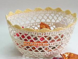 China Handmade Craft Stiffened Cotton Crochet Home Decorative Candy Basket Baby Photo Prop on sale