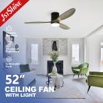Metal Lamp Body Ceiling Fan with Light Remote Control and Dimmable 3 Wooden Grey