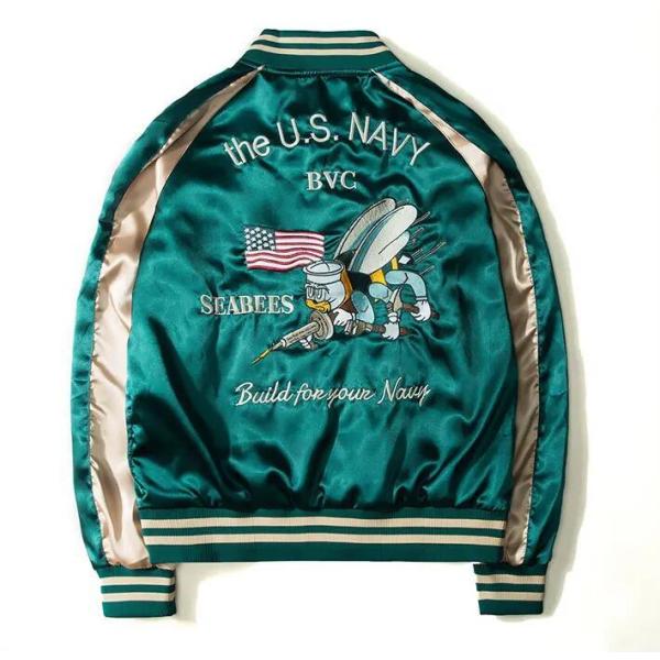 Embroidered Reversible Bomber Jacket Satin Baseball College For Men