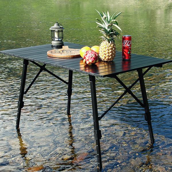 Black Small Foldable Camping Table With Adjustable Legs Lightweight Portable