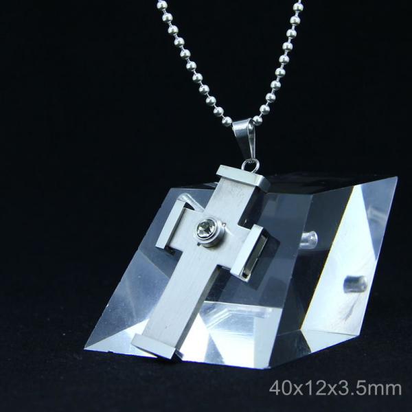 Trendy Stainless Steel CZ Crystal Stones Inlay Cross Plus Symbol Necklace