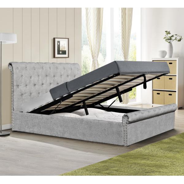 Plywood Chenille Ottoman Double Bed Frame With Storage Sleigh Shape Full Size