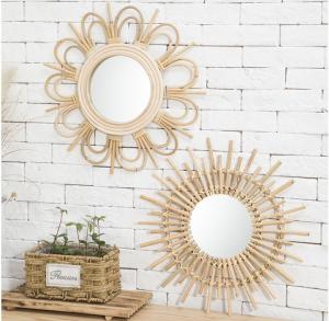 Wholesale Design Hotel Bathroom Large Wall Decorative Woven Custom Framed Wooden Rattan Wicker Willow Mirror from china suppliers
