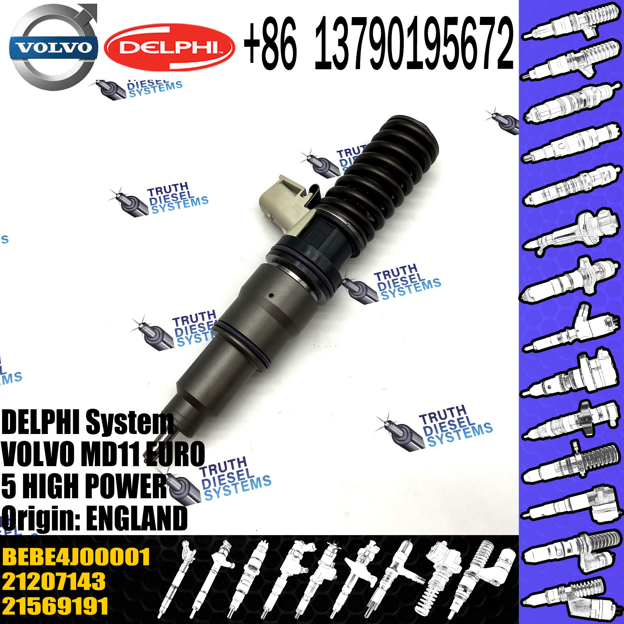 diesel fuel injector 21569191 21207143 7421207143 21582103 for VOL TRUCKS D11C common rail injector 21569191