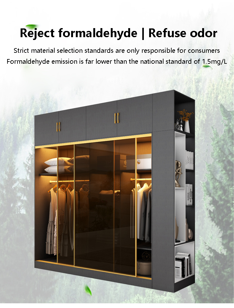 Modern Bedroom Closet Armoire Wardrobe With Glass Sliding Doors