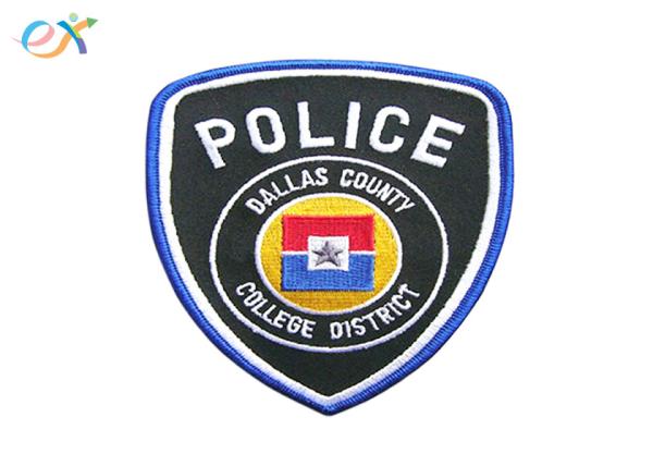 Professional Police Embroidered Patch Polyester Background Fabric With Merrowed