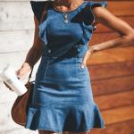 Sleeveless RTS-SKIRT-01 15cm Ladies Denim Dress With Frill