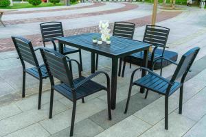 Wholesale 7 Pieces Extendable Modern Black Patio Restaurant 9 Piece Dining Sets Outdoor Garden Porch Aluminum Table and 8 Seater from china suppliers