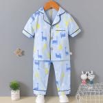 Short Sleeved Cardigan Pajama Set Full Flower Button Up Pyjamas For 120cm Height