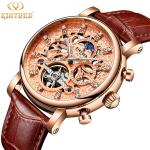 Gold Dial Tourbillon Mechanical Watch 30M Waterproof Pin Buckle