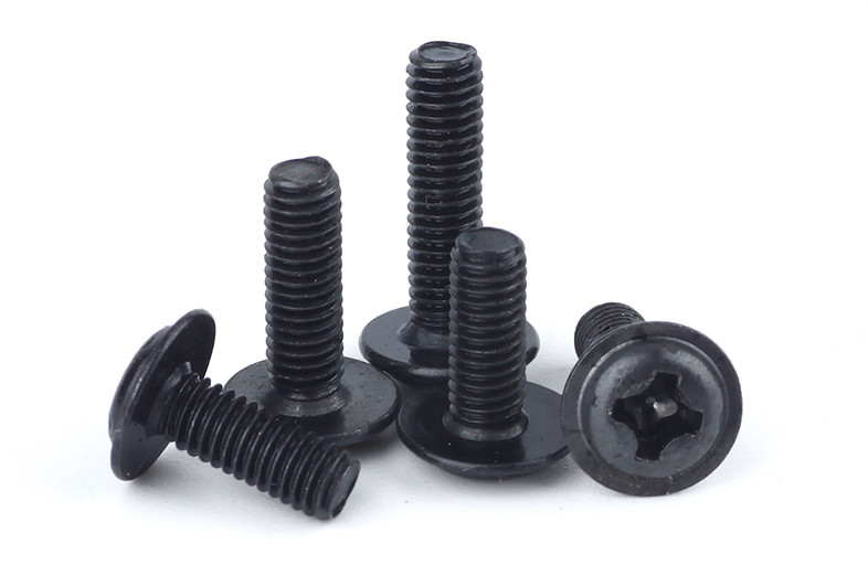 Black Oxide Alloy Steel Phillips Screw With Washer , Flanged Round Head Screws