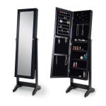 Black 146cm Free Standing MDF Full Length Mirror Jewelry Armoire