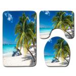 Washable 3 Piece Toilet Mat Set Sea And Sand Beach Scene Bath Mat