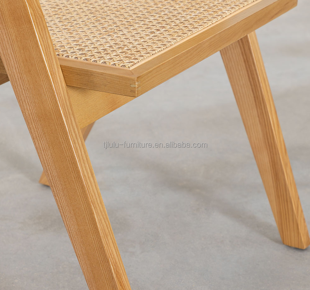 Customize Natural Sturdy Rattan Cover Material Modern Solid Wood Dining Chair for Restaurant Hotel