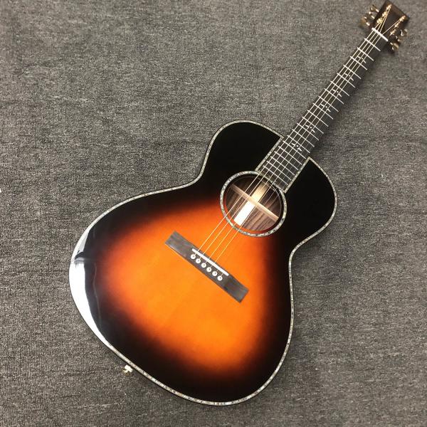 Custom O Body 39 Inch Abalone Binding Sunburst Color Acoustic Guitar Accept