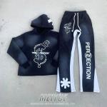 Cropped Raw Hem Hoodies And Jogger Set Flare Leg Tracksuit 3d Puff Print