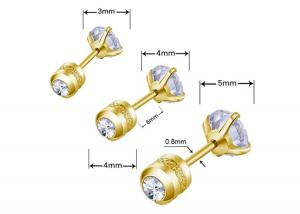 China Hypoallergenic 14k Gold Flat Back Stud Earrings With 2mm 4mm Tiny Round Diamond on sale