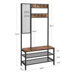 Coat Stand With Grids Panel, Industrial Hallway Coat Rack, Wooden Coat Stand,