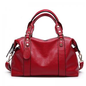 China Red Ladies Real Leather Handbags 38*29*13 Cm Adjustable Shoulder Strap on sale