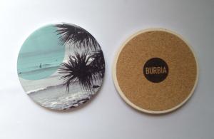 Wholesale Round ceramic coaster with cork backing and UV printed/ silkscreen logo from china suppliers