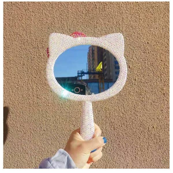 High Grade Shining Rhinestone Handhold Mirror for Girl Makeup in Morden Design