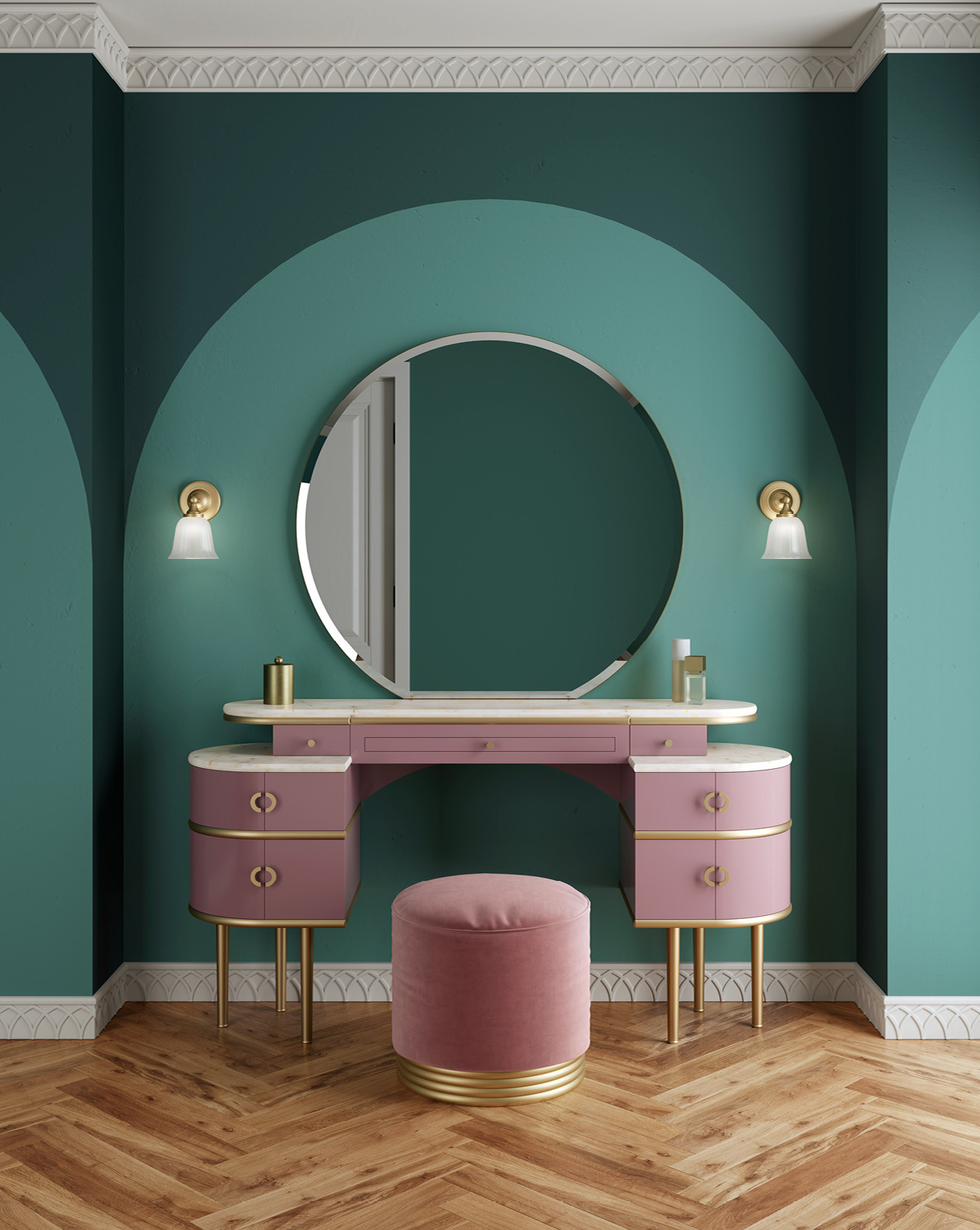 Mirrored Makeup Vanity Desk Dressing Table Chair Set ODM
