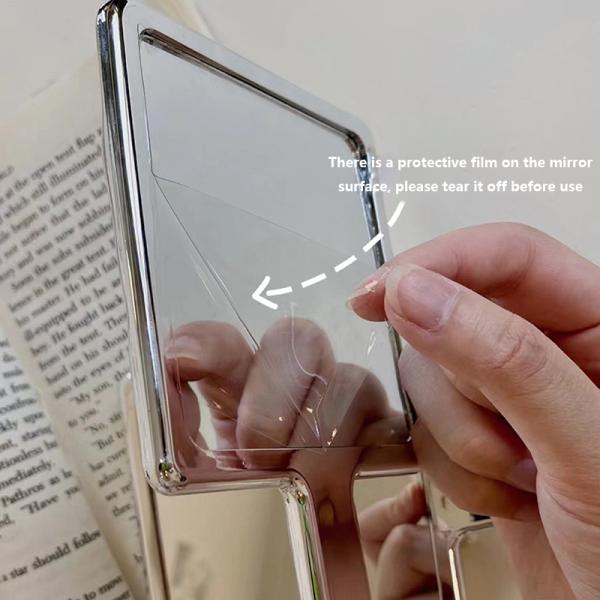 10.5*19*1cm Custom Logo Hand Held Mirror for Daily Makeup in Silver Square Shape