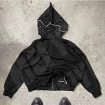 Heavyweight Distressed Applique Embroidery Hoodie Full Face Zip Up Hoodie Anti