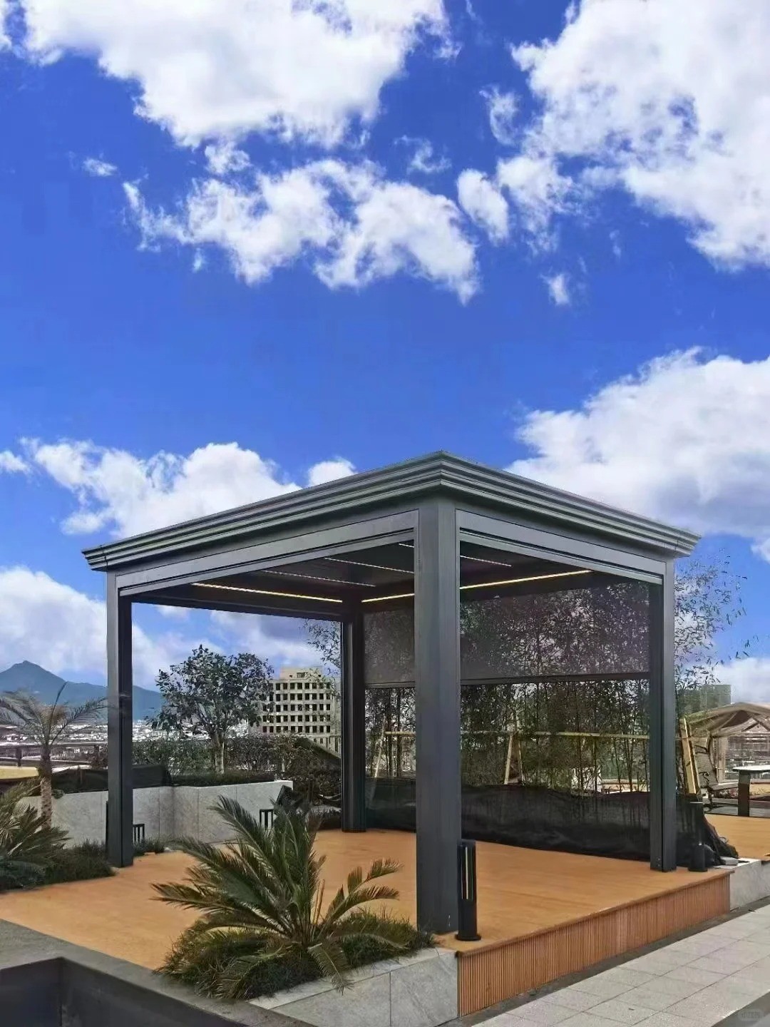 Modern Home Aluminum Louvered Outdoor Pergola Electric Flip Louvered Pergola