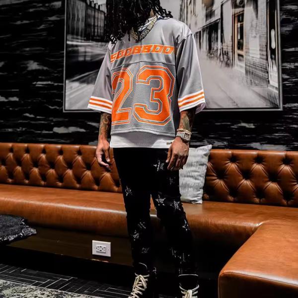 Wholesale Men Top Mesh Patchwork Quick Dry Cotton Polyester Fabric Rugby T Shirt