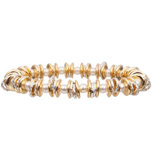 Gold Silver Mix Special Designed Ring Stretchy Handmade Beads Bracelets With 4mm