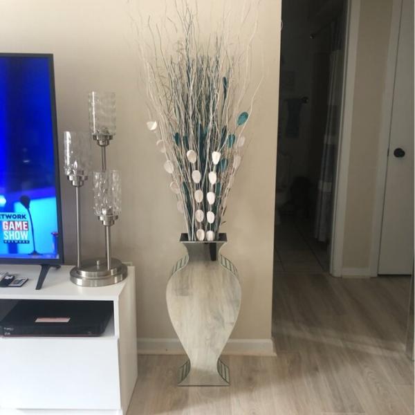Clear Crystal Tall Mirrored Crushed Diamond Floor Vase Planter For Wedding
