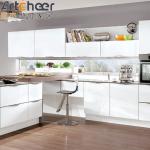 White Solid Wood L Shape Kitchen Cabinets with WPC Pantry Storage Design Concept