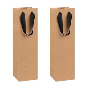 Wholesale Recyclable Brown Kraft Corrugated Box with Ribbon handle for Wine bottles 14X4X4 inch Size from china suppliers