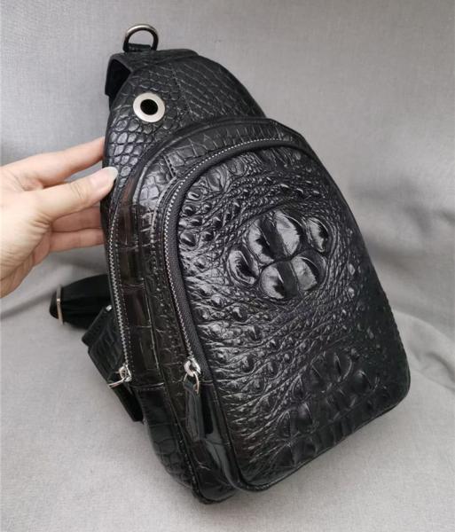 Genuine Real Crocodile Skin Men's Casual Chest Bag Authentic Alligator Leather
