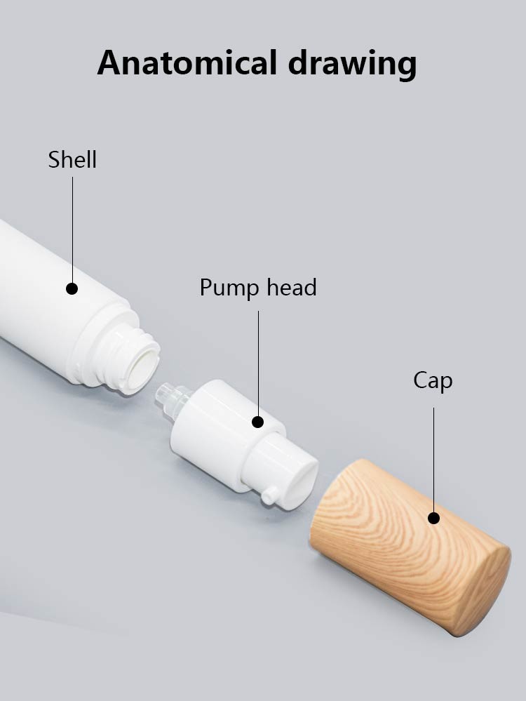 Wood Grain Over Cap PP Airless Pump Bottles 15ml 30ml 50ml