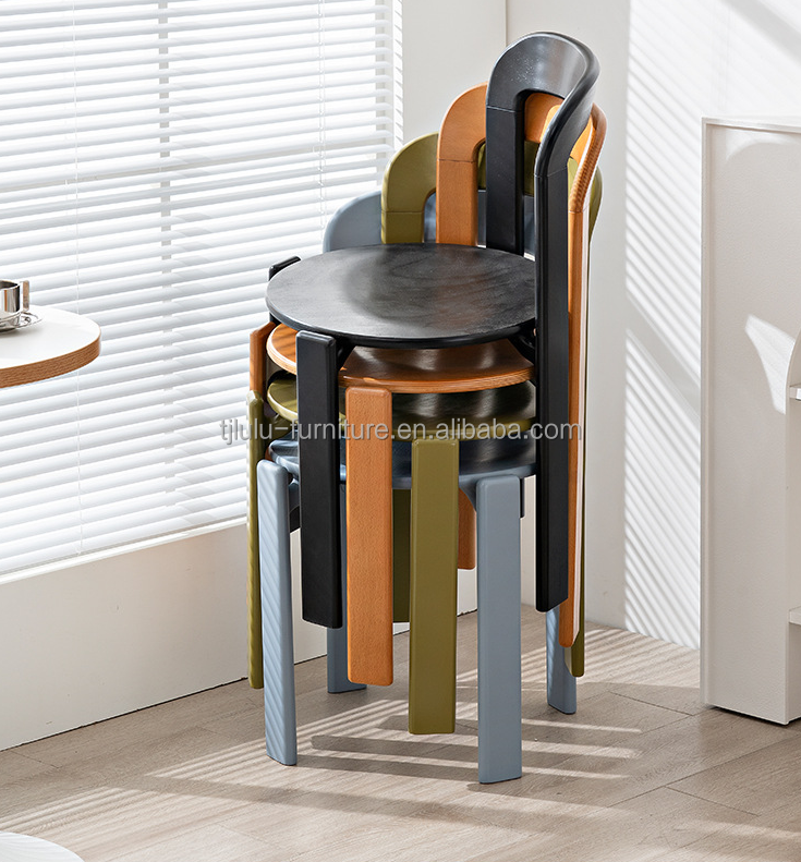Customized Designs Nordic Solid Wood Dining Chair with Stackable Design and Lacquered Finish