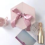 Recyclable Kraft Hexagon Shape Gift Box White Pink Black Marble Print For