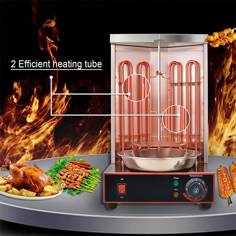 2 Burners Electric Vertical Rotisserie Chicken Broiler for Automatic Meat Production
