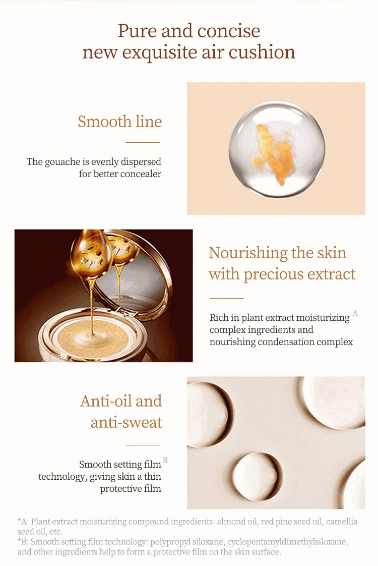 Cruelty-Free Vegan Full Coverage Waterproof BB & CC Cream Compact Foundation Cream SPF50+ Oil-contorl Cushion Foundation