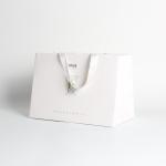 Eco Friendly Paper Carrier Bags With Logo , Luxurious Silk Ribbon Paper Gift