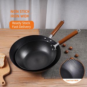 Wholesale Multi-Functional Induction Gas 30cm Chinese Wok Pan Non-stick Non Coating Non Stick Iron Cooker Wok from china suppliers