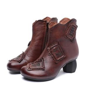 Wholesale S319 Leather Stitching Women'S Mid-Tube High-Heeled Boots, Retro Ethnic Art Zipper All-Match Autumn And Winter New Women from china suppliers