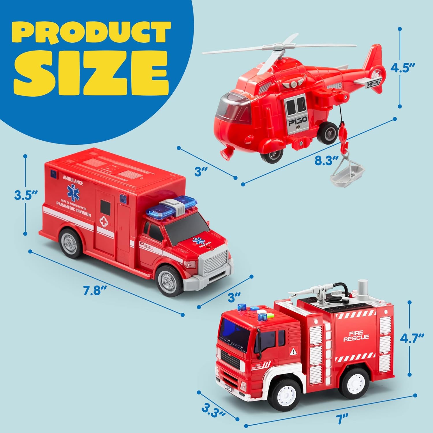Battery-Free Friction Toy Toddler Truck Fire Engine Emergency Vehicle for Kids Age 3-9