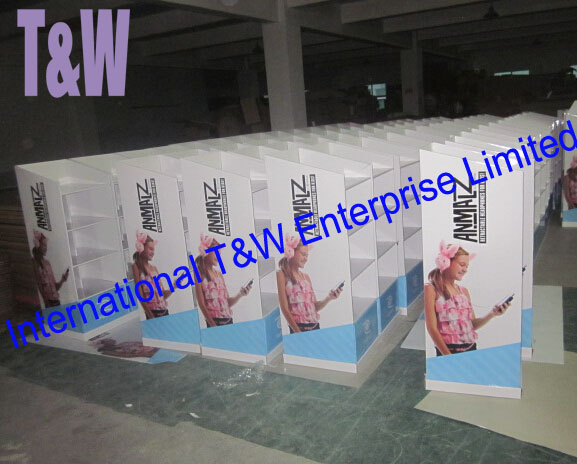 Four-shelf POP Cardboard Display Eco-friendly With Different Header Cards For Selling Earbuz Items To Wal-mart