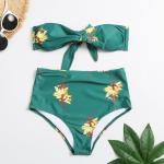 Tiered Layer Tie a Knot Front Top With Low waist Bikini swimsuit high cut
