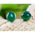 925 Sterling Silver Oval Green Onyx Bead Stud Earrings(033422W)