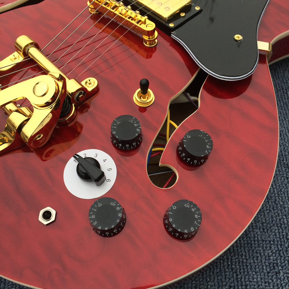 New style high quality custom hollow body Jazz electric guitar, double F hole jazz electric guitar in Sunburst