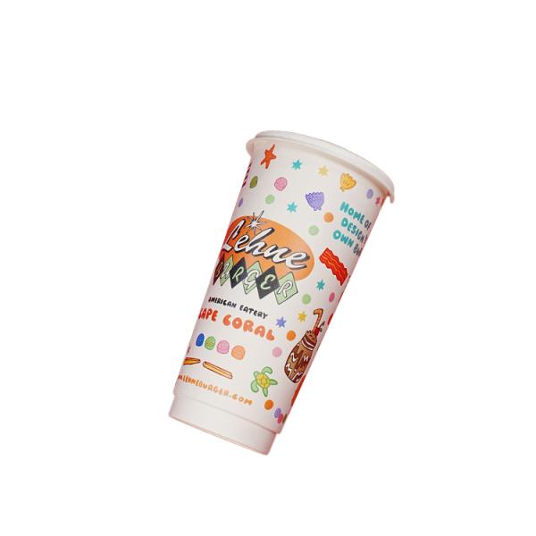 Disposable takeaway hot drinks coffee eco-friendly custom printing logo double-layer paper cup with lid