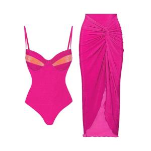 Wholesale Summer Beach Bikini Nylon Three Piece Swimwear Red Blue Green Regular High Elasticity from china suppliers